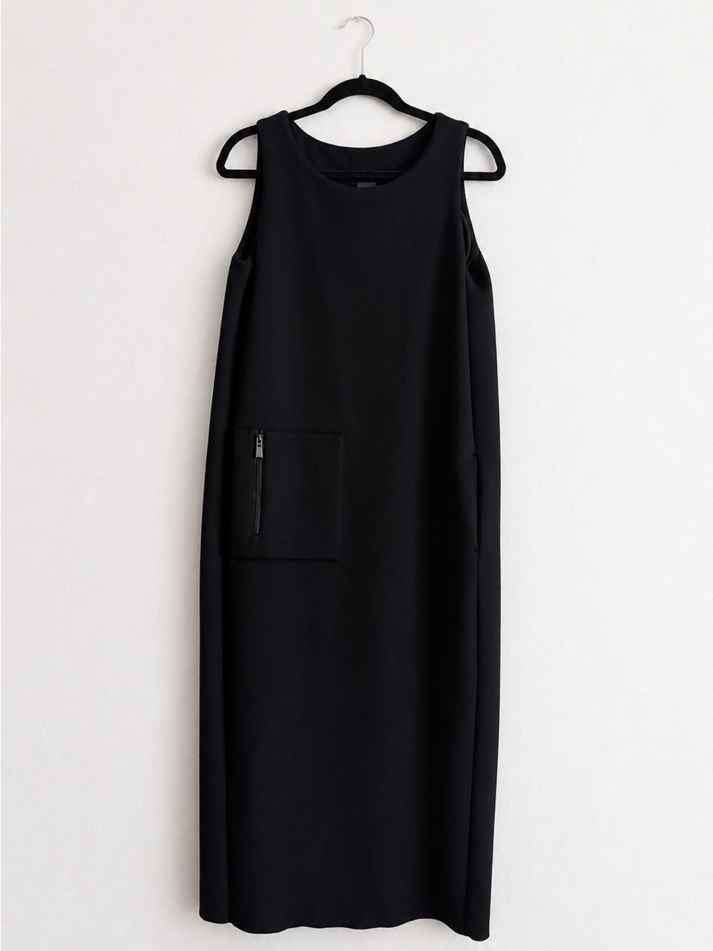 MAX MARA Leisure Black Scuba Knit Midi Dress Sleeveless Zip Pocket Size S